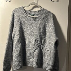 Terra & Sky Light Gray Crewneck Sweater with Side Bow